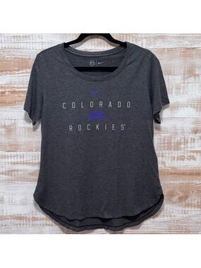 Colorado Rockies Nike Women's Knockout Team Stack T-Shirt Heather Black Size M